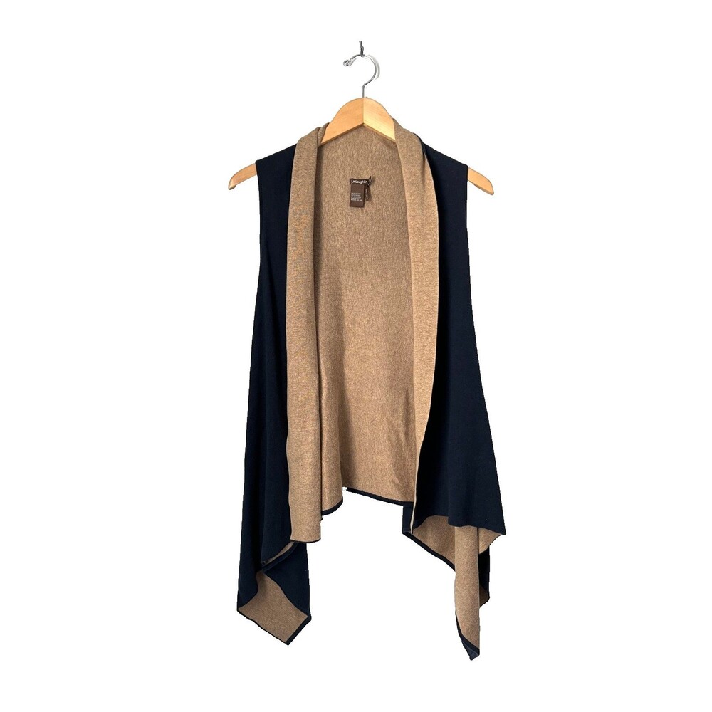 J McLaughlin Reversible Draped Cardigan Vest Navy Camel Soft Modal Blend Sz XS/S